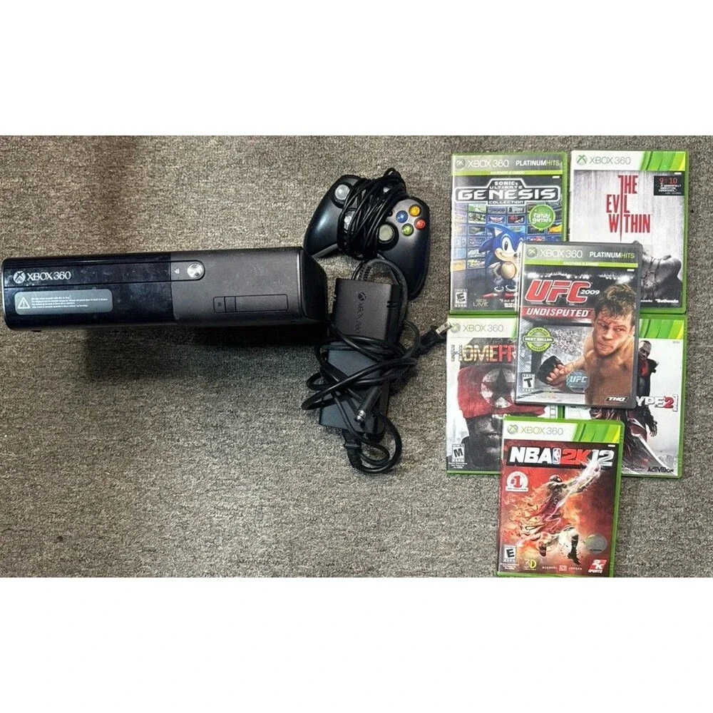 Microsoft Xbox 360 E 4GB Console Gaming System Glossy Black With 6 Games